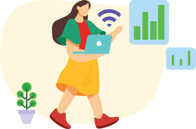 Getting wifi Girl Connecting on call  Illustration