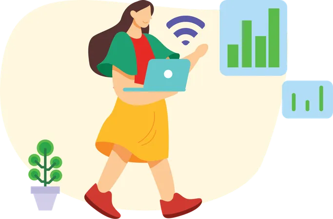 Getting wifi Girl Connecting on call  Illustration