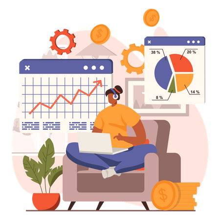 Gewinnanalyse durch Mitarbeiter von zu Hause  Illustration