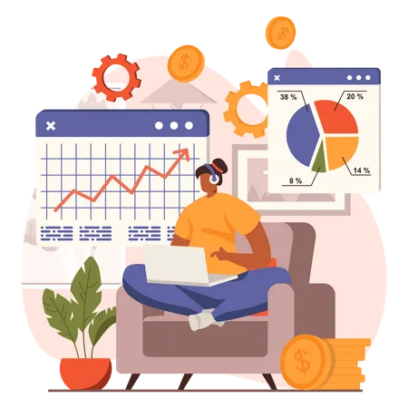 Gewinnanalyse durch Mitarbeiter von zu Hause  Illustration