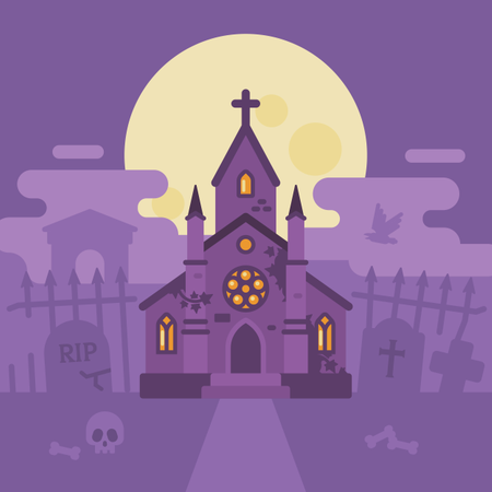 Ghost Chapel Halloween Scene  Illustration