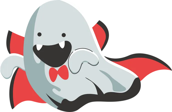 This Charming Illustration Features A Friendly Ghost Dressed In A Flowing Red Cape Smiling Broadly With A Classic Bow Tie Its Cheerful Demeanor Is Perfect For Light Hearted Halloween Decorations Childrens Books Or Any Project Needing A Touch Of Ghostly Fun Illustration