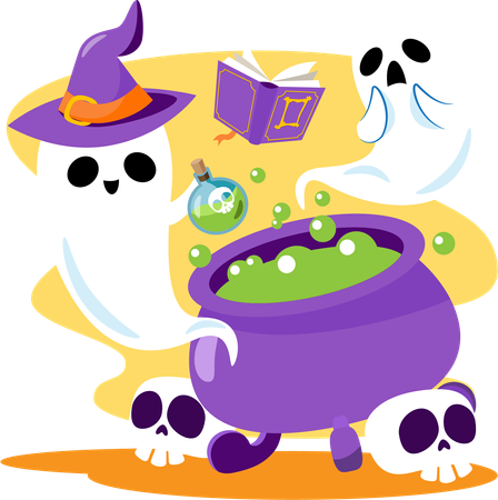 Ghost making Halloween potion  Illustration
