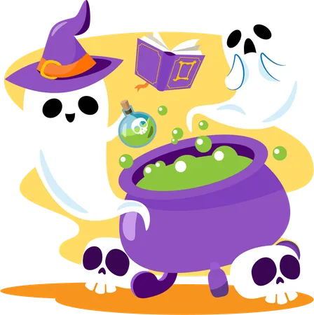 Ghost making Halloween potion  Illustration
