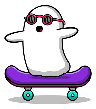 Ghost Playing Skateboard  Illustration