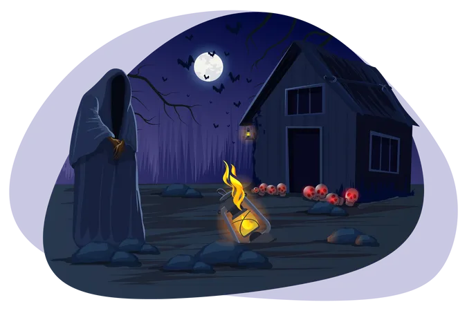 Ghost standing near house  Illustration