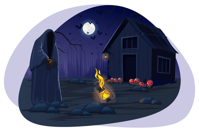 Ghost standing near house  Illustration