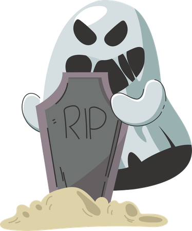 Ghost with Tombstone  Illustration