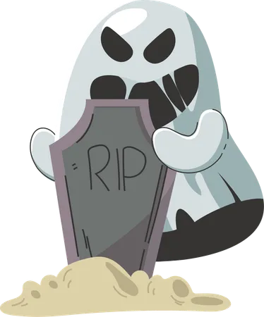 Ghost with Tombstone  Illustration