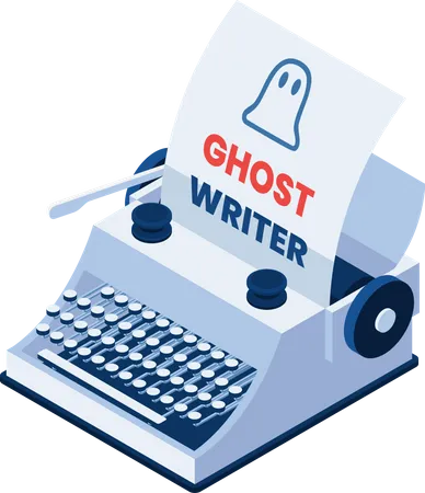 Flat 3 D Isometric Typewriter With Words Ghostwriter On Paper Sheet Ghostwriter And Content Marketing Concept Illustration