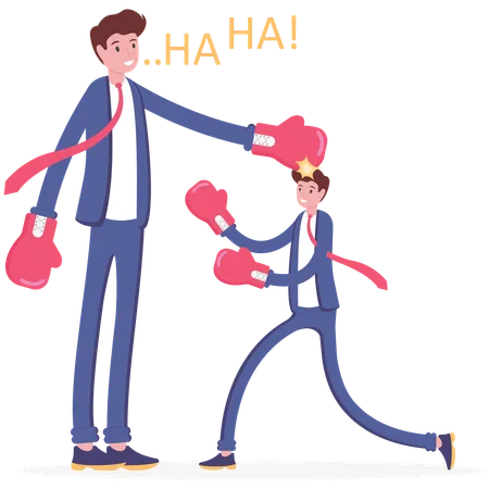 Giant Businessman Boxing With Small Businessman Vector Illustration Cartoon Illustration