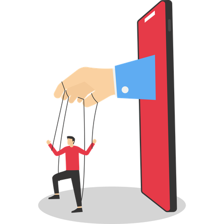 Giant Hand Controlling Businessman with Strings  Illustration