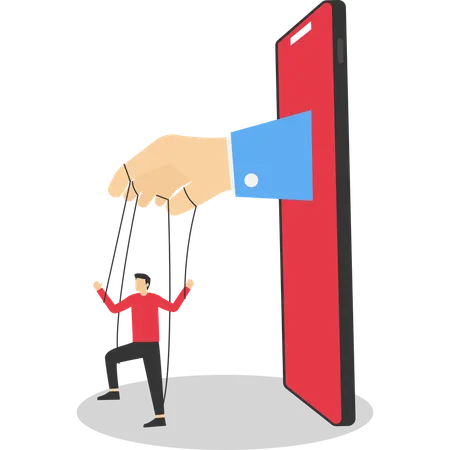 Giant Hand Controlling Businessman with Strings  Illustration