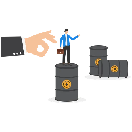 Giant Hand Flicking Manager Standing On Oil Barrel Economy And Energy Crisis Concept Vector Illustration Illustration