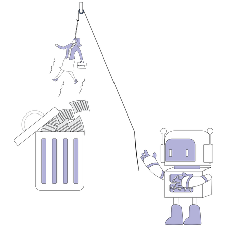 Giant robot throwing woman in a trash  Illustration