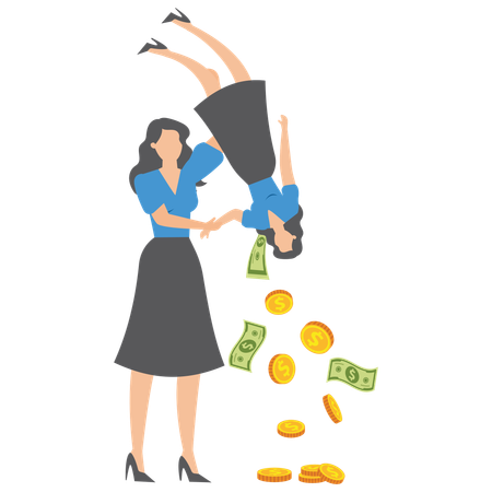 Gierige Geschäftsfrau hält kleine Leute schütteln, um ihr Geld zu nehmen  Illustration