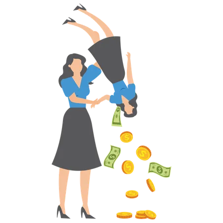Gierige Geschäftsfrau hält kleine Leute schütteln, um ihr Geld zu nehmen  Illustration