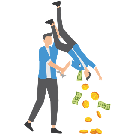 Gieriger Geschäftsmann hält kleine Leute schütteln, um ihr Geld zu nehmen  Illustration