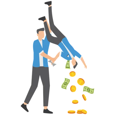 Gieriger Geschäftsmann hält kleine Leute schütteln, um ihr Geld zu nehmen  Illustration