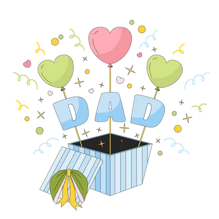 Gift Box Father Day 2 D Linear Illustration Concept Open Giftbox Dad Birthday Surprise Cartoon Object Isolated On White Daddy Present Hearts Out Box Metaphor Abstract Flat Vector Outline Graphic Illustration