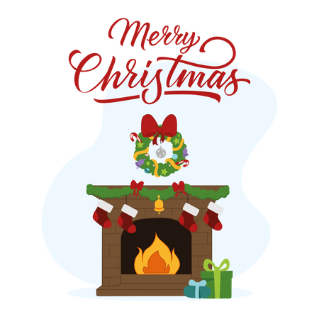 Gift Box near fire place Illustration