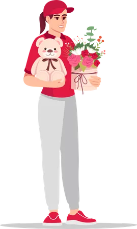 Gift delivery by courier girl Illustration