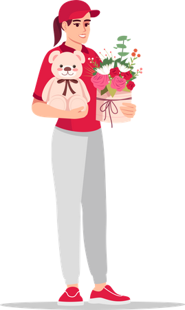 Gift delivery by courier girl  Illustration