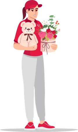 Gift delivery by courier girl  Illustration