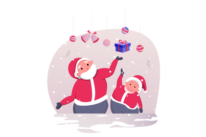 Gift Distribution by Santa Illustration