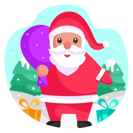 Gift distribution by Santa Claus  Illustration