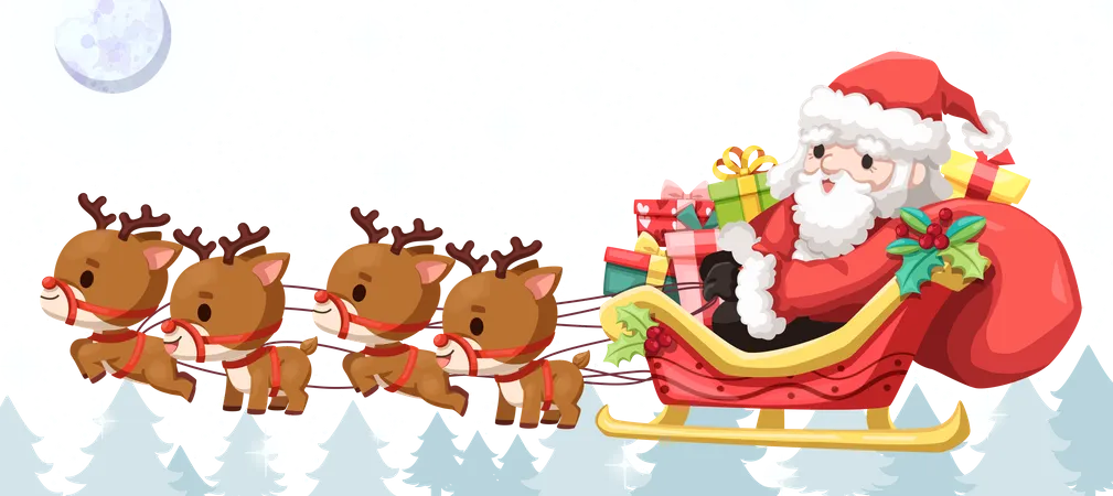 Gift distribution on Reindeer carriage Illustration
