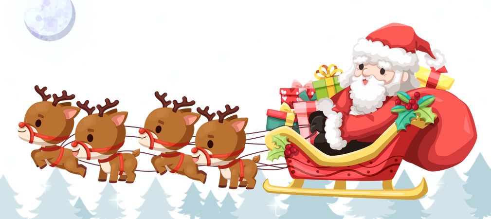 Gift distribution on Reindeer carriage  Illustration