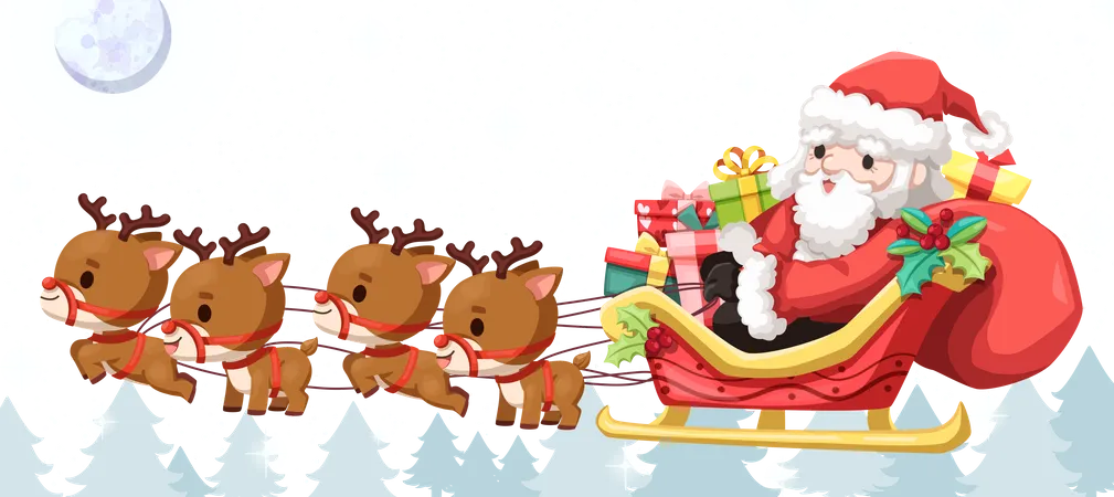 Gift distribution on Reindeer carriage  Illustration