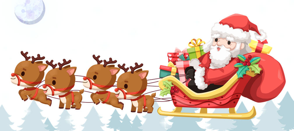 Gift distribution on Reindeer carriage  Illustration