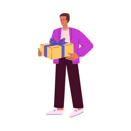 Gift exchange in mid-autumn man with gift box  Illustration