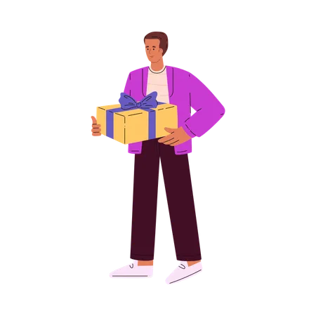 Gift exchange in mid-autumn man with gift box  Illustration