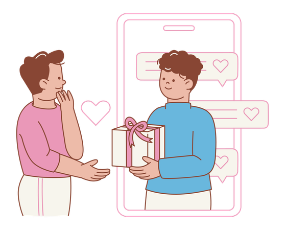 Gift Giving Between Couple on Dating App  Illustration