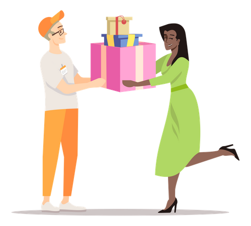 Gift Shop Guy Delivering Present  Illustration