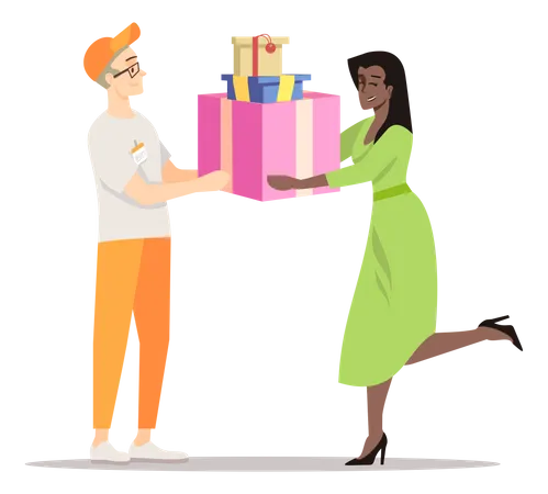 Gift Shop Guy Delivering Present  Illustration