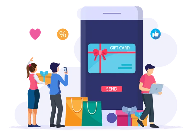 Gift Card Vector Concept Customer Happy About Discount Card From Store Online While Shopping Illustration