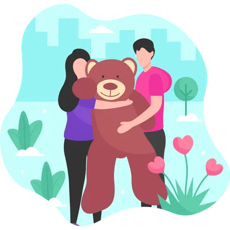 Gifting teddy bear on valentines day Illustration