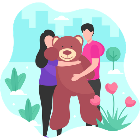 Gifting teddy bear on valentines day  Illustration