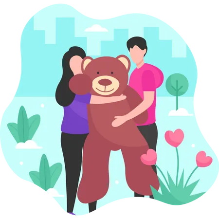 Gifting teddy bear on valentines day  Illustration