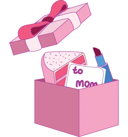 Delightful Illustration Featuring A Gift Box Filled With Treats And A Love Note For Mom Encapsulating The Joy And Affection Of Mothers Day Ideal For Gift Guides And Promotional Content Illustration