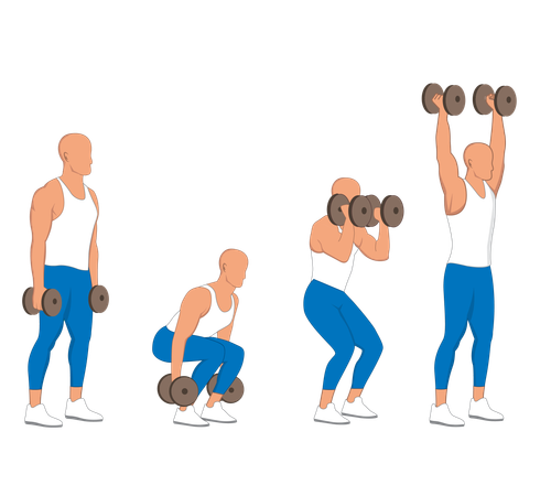 Hombre de gimnasio haciendo ejercicio con pesas  Ilustración