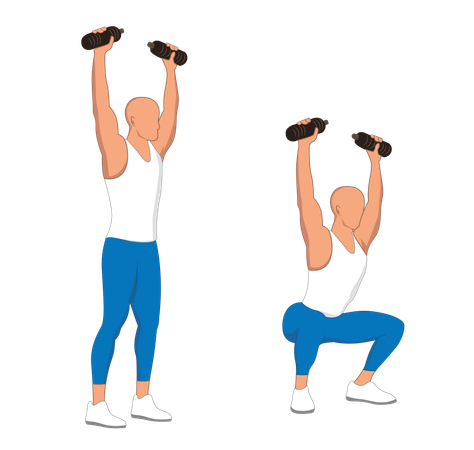 Hombre de gimnasio haciendo ejercicio de levantamiento de pesas  Ilustración