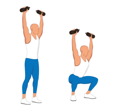 Hombre de gimnasio haciendo ejercicio de levantamiento de pesas  Ilustración