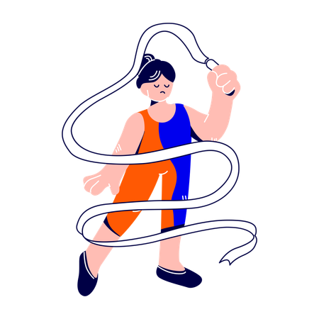 La gimnasta femenina baila con una cinta  Ilustración