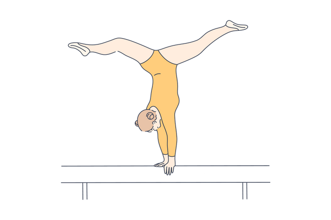 Gimnasta femenina en viga de equilibrio  Ilustración