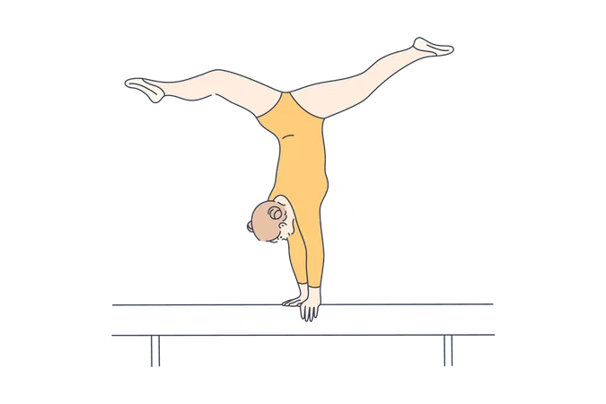 Gimnasta femenina en viga de equilibrio  Ilustración